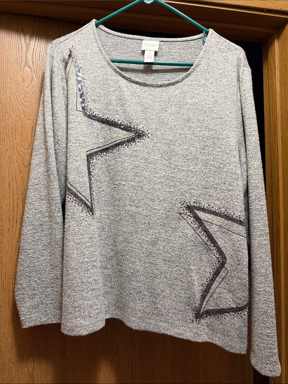 Women's Heather Gray Star-Accent Scoop Neck Sweater